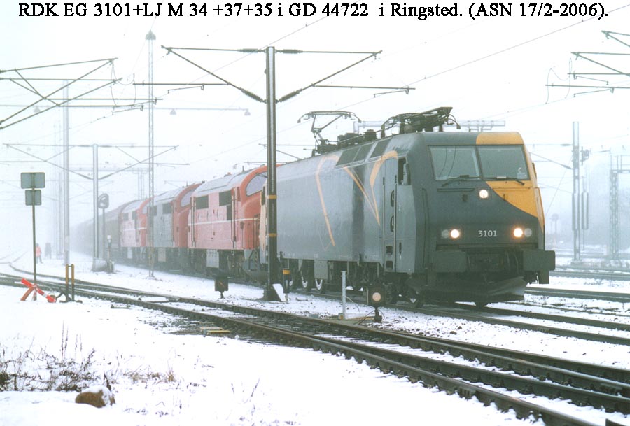 Railion Danmark EG 3101 leaves Ringsted (DK) for Sweden with LJ M 34 + 37 + 35 in tow on 17 February 2006 
(photo courtesy and copyright of Allan Stvring Nielsen).